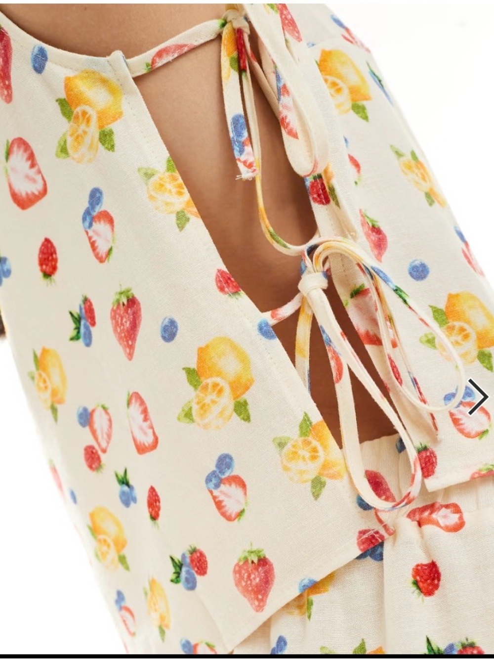 ASOS DESIGN Linen Look Fruit Print Tie Side Top Blouse - Picture 4 of 10